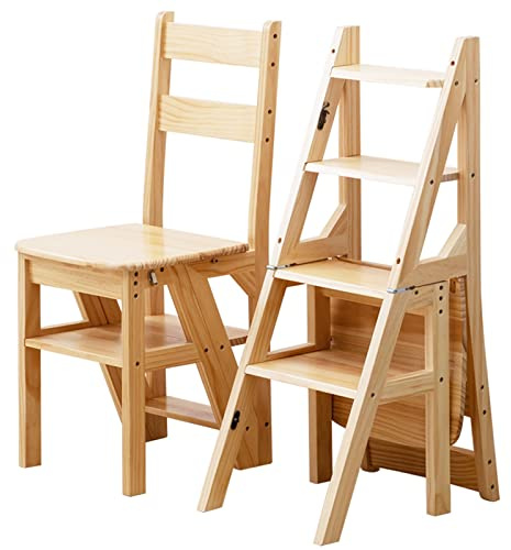 FUYAO 4 -Step massives Holzklappbibliotheksleiter Stuhl, Zwei Zweckschrittleitern und Hocker für Zuhause oder Büro - Faltbarer Stufenaufstieg Display Ständer & Blumenständer
