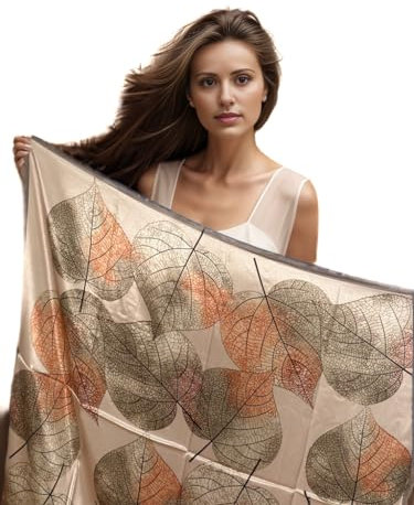 LA FERANI Halstuch Damen Seidentuch 90x90cm beige gold | Seide Satin Tuch formelle Anlässe Style | Business Style Geschenk für Sie (11)