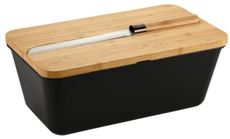 Kesper | Brotbox mit Messer, Material: Kunststoff, Bambus, Maße: 34,8 x 20 /Höhe: 15,5 cm, Farbe: Schwarz, Braun | 58481