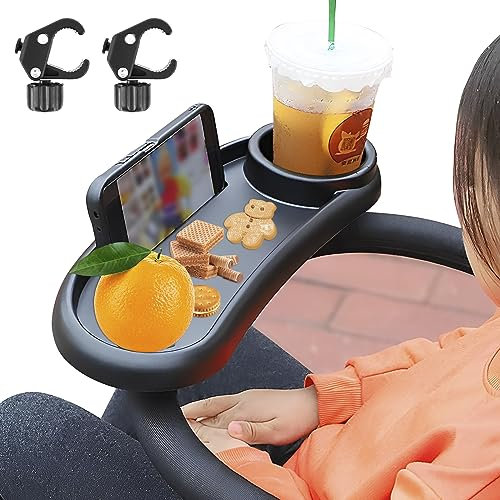 Foribyw Baby Stroller Snack Tray with Cup Holder Universal Pram Food Tray Removable Reusable Storage Holder with Adjustable Buckle for Strollers (Without hook, 38x14x5.5cm)