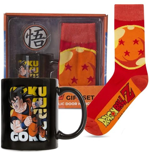 Culture Fly Dragon Ball Z Coffee Mug Gift Set for Women and Men, 3 Piece Mug, Socks, Christmas Ornament Gift Set, Funny Characters Christmas Mugs Set, Stocking Suffer, White Elephant Gag Gift