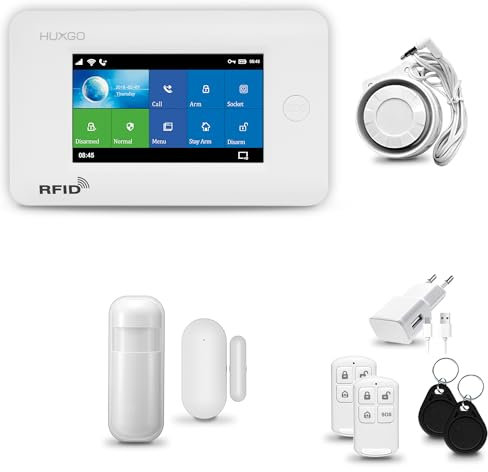 HUXGO® HXA006 Alarmanlage Haus WiFi + GSM mit Sirene | Alarm System mit Bewegungssensor, Fensteralarm/Türalarm | Wohnmobil Alarmanlage Fernbedienung | Smart Home Security TUYA
