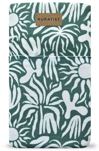 Kuratist Handy-Tasche 'AHOI' - Universell kompatibel z.B. iPhone 15/14/13 or Pro, Galaxy S24/S23, Xiaomi 14/13 - Handgefertigt aus Baumwoll-Canvas - Mit Schutzklappe - Botanic Escape