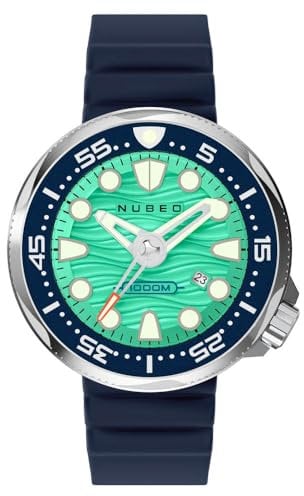 Nubeo Men's 50mm Ventana Automatic Limited Edition Turquoise Blue Watch with Silicone Strap NB-6102-02