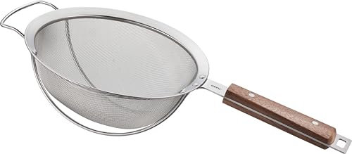 GEFU Sieb PASSO Ø 20 cm – Feinsieb mit ergonomischem Walnussholzgriff, verstärktes Edelstahlgewebe & Aufhängeöse, müheloses abseihen, hochwertiges Design