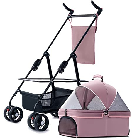 Haustier-Buggy, Haustier-Buggy für Katzen/Hunde, teilbare Hundebuggys für kleine und mittelgroße Hunde bis 20 kg, Hundekinderwagen mit verstellbarer Markise