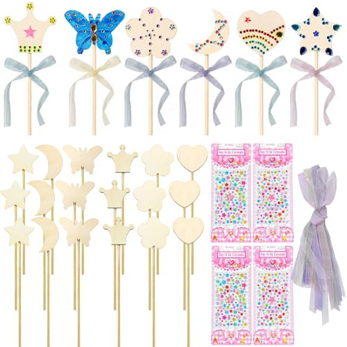 TYXHXTF 18 Kits Baguette Magique, Loisirs Créatifs, Artisanat en Bois à Peindre, Activité Manuelle, Cadeau Anniversaire, Fête Décoration Enfants, pour Filles Cadeau