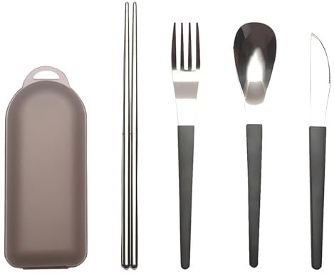 Stainless Steel Cutlery Set for One,3 PCS Knife Fork Spoon Set,Camping Cutlery Set with Portable Pouch Case,Reusable Travel Cutlery Set for Outdoor Travel Picnic Office School Lunch Box