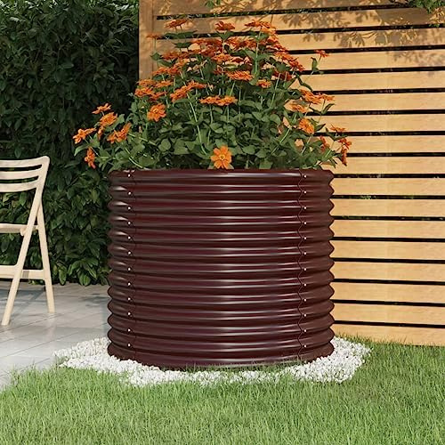 puraday Jardinière surélevée pour jardin - 80 x 80 x 68 cm - Jardinière pour légumes - Spirale d'herbes XXL - En métal - En acier - Marron
