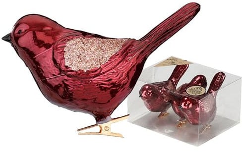 Inge-glas Christbaumschmuck Vögel auf Clip 9cm Kunststoff 3er Set - Große Christbaumkugeln für Weihnachtsbaum - Weihnachtsbaumkugeln & Weihnachtsbaumschmuck zu Weihnachten - Bordeaux Red