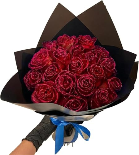 Bouquet de roses artificielles à paillettes à assembler soi-même – Roses artificielles rouges brillantes – Cadeaux d'amour pour la Saint-Valentin, un anniversaire de mariage, des fiançailles (12