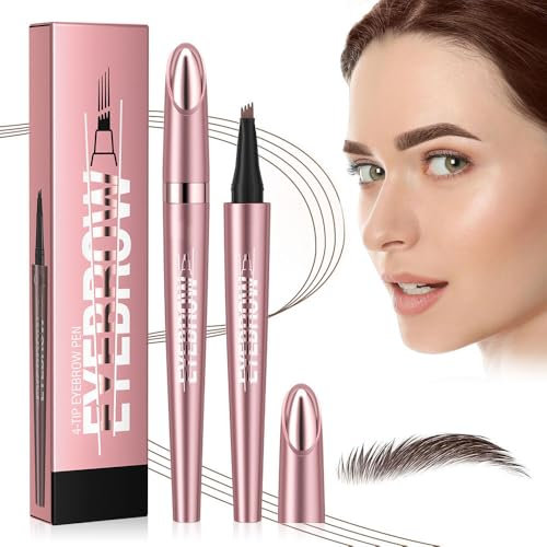 Microblading Augenbrauenstift Wasserfest, 3D Magischer Augenbrauenstift Dunkelbraun Eyebrow Pencil mit 4 Gabelspitze Applikator, Erzeugt Mühelos Natürlich Aussehende Brauen (02# Dunkelbraun)