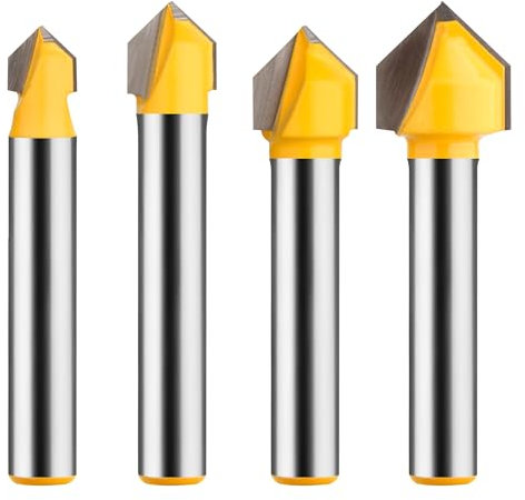 UTRUSTTO Jeu de fraises à rainurer à 90 degrés avec tige de 6,35 mm, gravure CNC, fraise à rainurer en V pour le travail du bois, la sculpture, diamètre de coupe : 6,35 mm, 1,9 cm, 1,27 cm