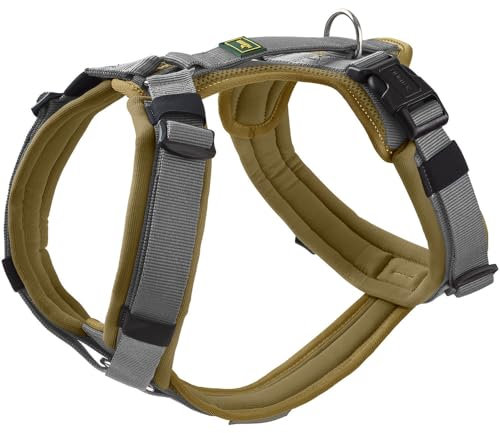 HUNTER Hundegeschirr Maldon UP, Farbe: Oliv/grau, weich gepolstert & komfortabel, stark reflektierend durch 3M Scotchlite, 4-Fach verstellbar, mit gepolstertem Griff (ab S-M), Größe: M-L