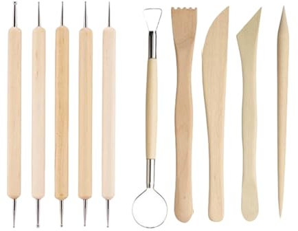 WLVinson 10 Stück Modellierwerkzeug Set,Töpferwerkzeug,Holz Keramik Ton Werkzeug,Polymer Clay Sculpting Tool,Clay Modelling Tools für DIY-Handwerk,Modellierung,Töpfern Zuhause,Modelliermasse Zubehör