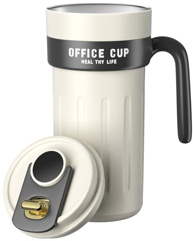Homealexa Tasse à Café pour Voyage, Tasse à Isolation par Vide en Acier Inoxydable 316, Gourde à Suction Smart Mug 410 ml Blanc