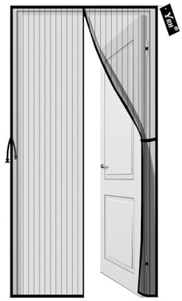 YRH Fliegengitter Balkontür Magnet 110x210 cm – Insektenschutz Balkontür, Fliegengitter Tür Magnetisch mit Seitlichen Schnallen, Strapazierfähiges Netz, Breites Klettband, Schwarz