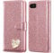KP TECHNOLOGY Case for iPhone 16e, Premium Shiny Bling Glitter Loving Heart Book Flip Stand Wallet Card Phone Case for iPhone 16e (ROSE GOLD)
