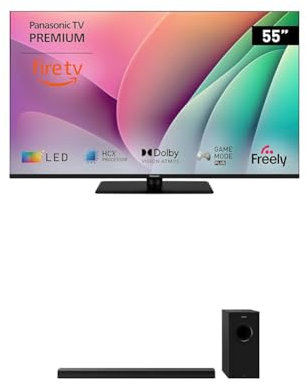 Panasonic TV-55W80AEY 55 4K Ultra HD Smart TV, Fire TV SC-HTB600EBK Home Theatre Soundbar with Bluetooth and Dolby Atmos