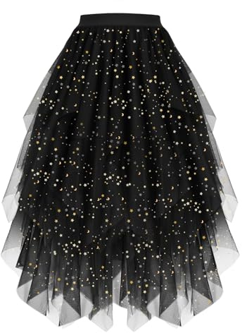 WERFORU Damen Tüllrock High Low Layered Unregelmäßig Tüll Rock A-Linie Midi Rock Puffy Fee Röcke für Karneval Party