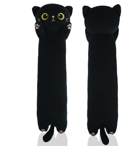 ZOMAXTOY Peluche Chat Noir Long Coussin Corporel, Peluche Animale Douce et Moelleuse, Grand Chat en Peluche Cadeau d'anniversaire pour Garçons et Filles (Black, 60cm/23.62in)