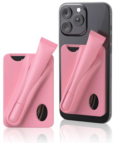 FUGLUS 1pcs Lipgloss-Schutzhülle für Handy, Lipgloss handyhülle，handyhülle Lipgloss Halter，Lippenhalter, zum Aufkleben, kompatibel mit iPhone, Samsung, Galaxy, Smartphones, mit Karte Holder (Rosa)