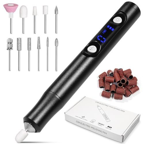 Electric Nail File, 30000 RPM Rechargeable with Digital Display, 6-Speed Cordless Nail Files for Acrylic Nails Gel Remover, Portable Manicure Pedicure Kit