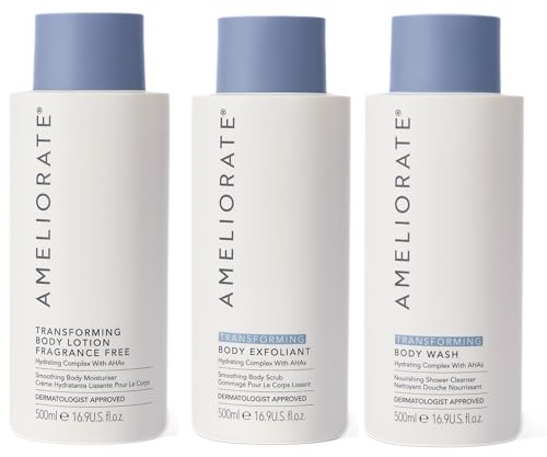 AMELIORATE Smooth Skin Supersize Bundle Fragrance Free | Includes Transforming Body Lotion, Exfoliant & Wash in 500ml Supersizes | For KP, Dry Skin & Razor Bumps | Dermatologist Approved