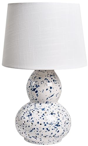 Tischlampe Keramik mit Stoffschirm weiß / blau Sprenkel glänzend Macal