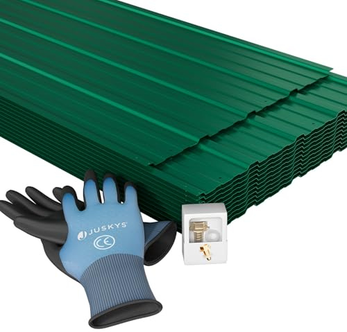 JUSKYS® Profilblech Grün - 12er Set, Verzinkter Stahl, UV-beständig, hohe Tragfähigkeit, mit vorgebohrten Löchern, 129x45 cm, 0,23 mm