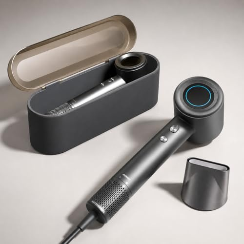 Hochgeschwindigkeits Föhn mit Premium PU Hartschalenbox, Schnelles Trocknen, 110.000 U/min Ionen Haartrockner, 59dB Leise, 200 Mio. Negativ-Ionen, LCD Display, NTC Temperaturregelung