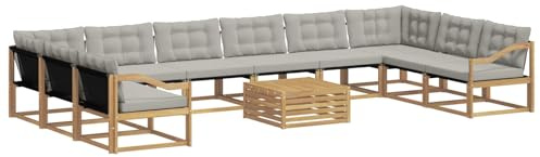 vidaXL Outdoor-Sofagarnitur mit Kissen 11 pcs Weiß und Hellgrau, Garten Set, modernes Outdoor Sofa, langlebige Lounge, Textilene Couch, wetterfeste Sitzgelegenheit für die Terrasse