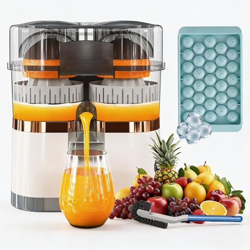 Dual-Head Automatic Citrus Juicer, 2026 Upgrade Electric Citrus Juicer, Easy to Clean, orange squeezer with Built-in Cutter and Cleaning Brush for Orange, Lemon, Lime, Grapefruit (White)