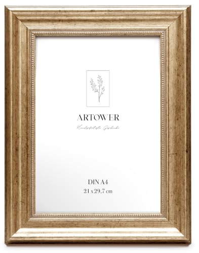 Artower® Barock Bilderrahmen für DIN A4 21 x 29,7 cm Champagner-Silber
