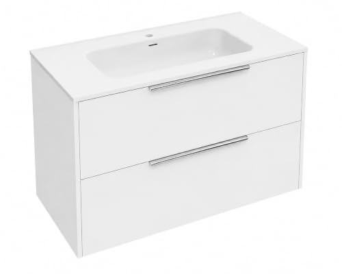 Baikal Mueble de Baño INNA. 100cm Blanco. Incluye Lavabo. Mueble MONTADO. Suspendido 2 Cajones con Cierre Amortiguado.