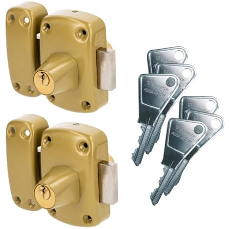 Vachette Lot de 2 Verrous de Porte Cylindre Double Cyclop - Ouverture à clé identique - Verrou à clé extérieur et intérieur - Cylindre ø 23mm, Longueur 45mm, 5 goupilles - 67603MN/SC - 6 clés