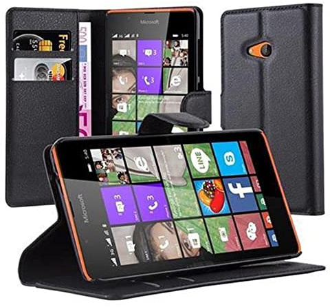 Cadorabo Hülle kompatibel mit Nokia Lumia 540 Handyhülle aus Premium Kunst Leder Flip Klappbare Stoßfeste Magnetische [Standfunktion] [Kartenfächern] Cover Hülle für Nokia Lumia 540 Tasche in Schwarz