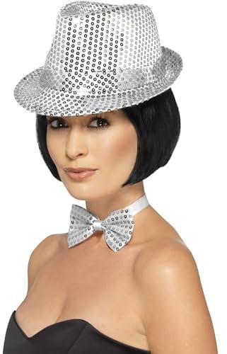 Smiffys Pailletten Trilby Hut, Silber