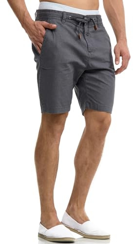 Indicode Herren Bowmanville Shorts aus Leinen & Baumwolle Atmungsaktiv | Leichte Herrenshorts für Urlaub und Freizeit mit luftiger Qualität, Bermudas, Sommerhose, Strandshorts, kurze Hose für Männer