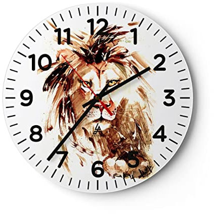 Modern Wanduhr Abbildung intelligent König Löwe 40x40cm Rund Groß Wand Uhr Glas Analog Zimmeruhren Küche Büro Wohnzimmer Glasuhr Wall Clock Dekoration Design Wanddekoration Küchenuhr C4AR40x40-3067