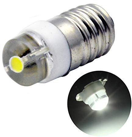 Ruiandsion E10 Bombilla LED DC 5-24V 0.5W 6000K Blanco 200LM Bombilla LED para linterna antorcha Linterna antorcha, Tierra negativa (paquete de 1)