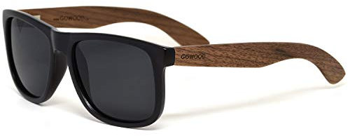 Sonnenbrille Herren und Damen Holz | Premium polarisiert Walnussholzbügel mit Schwärzer Acetatrahmen | Geschwärzte Holzbrille UV400 Gläser | Damen & Herren Sonnenbrille UV Schutz (schwarz)