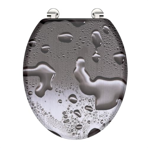 WC-Sitz - Toilettendeckel | Klodeckel ohne Absenkautomatik | MDF Holzkern | Toilettensitz mit Muster (Grey Steel)