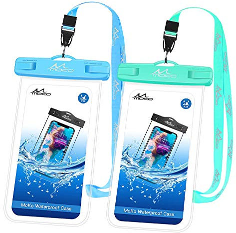 MoKo Waterproof Phone Pouch [2 Pack], Underwater Phone Case Dry Bag with Lanyard Compatible with iPhone 13/12/11 Pro Max/Mini, Xs Max Xr, SE 3/2, Galaxy S22/S21/20, Note 20/10, HUAWEI P50