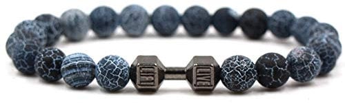 ZGRJIUERYI Steinarmband,Naturstein Perlen Armband, Schwarz Verwitterte Achat Naturstein Armband Herren Schwarz Hantel Elastisches Armband Armband, Personalisierte Kleidung Accessoires Schmuck