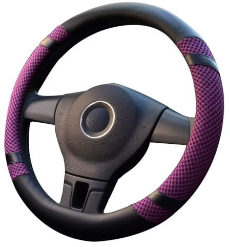 Lifetooler Auto Lenkradbezug Leder Ice Silk Universal 38cm(15) Lenkradhülle Atmungsaktiver Anti Rutsch Steering Wheel Cover für Auto Van Truck SUV (violett)