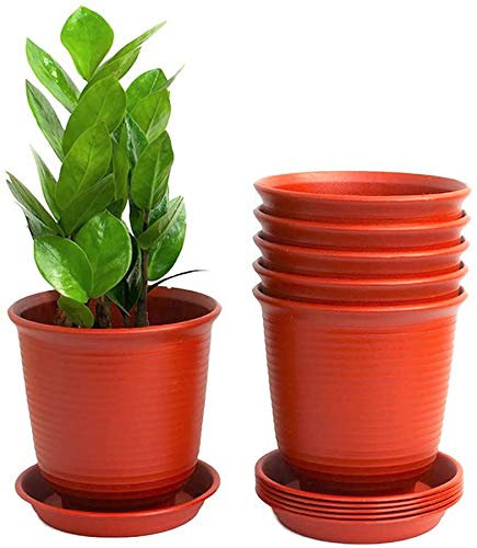 KAHEIGN 6 Piezas Macetas De Plástico, 15,5cm Espesar Macetas Contenedor De Plantas Maceta De Jardinería Interior con Palet De Drenaje (Rojo Ladrillo)