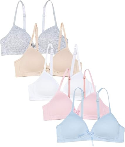 Reggiseno Top Base per Ragazze in Cotone Senza Ferretto Colori Semplici Spalline Regolabili Coppa A - Confezione da 5, Nuovo, 0A