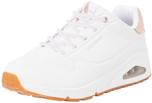 Skechers Uno- Shimmer Away, Scarpe da Ginnastica Donna, White Durabuck Rose Gold Duraleather Trim, 38.5 EU