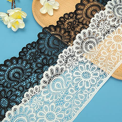 Yulakes 10 Yards Elastizität Spitzenborte Spitzenband Spitzenbordüre Zierband Spitze Blume Borte für Handwerk Dessous Hochzeitskleid Hochzeit Dekor 10cm Breite (Schwarz)